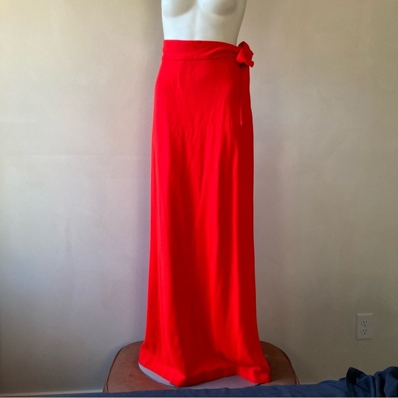 Sears | Vintage Cherry Red Linen Like Belted Maxi Skirt - Picture 1 of 10